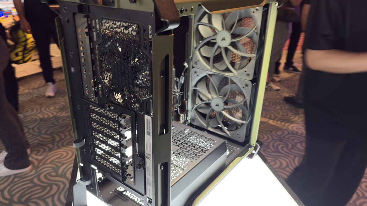 Corsair's new Warthog case with a light over the rear IO panel, at computex 2026.