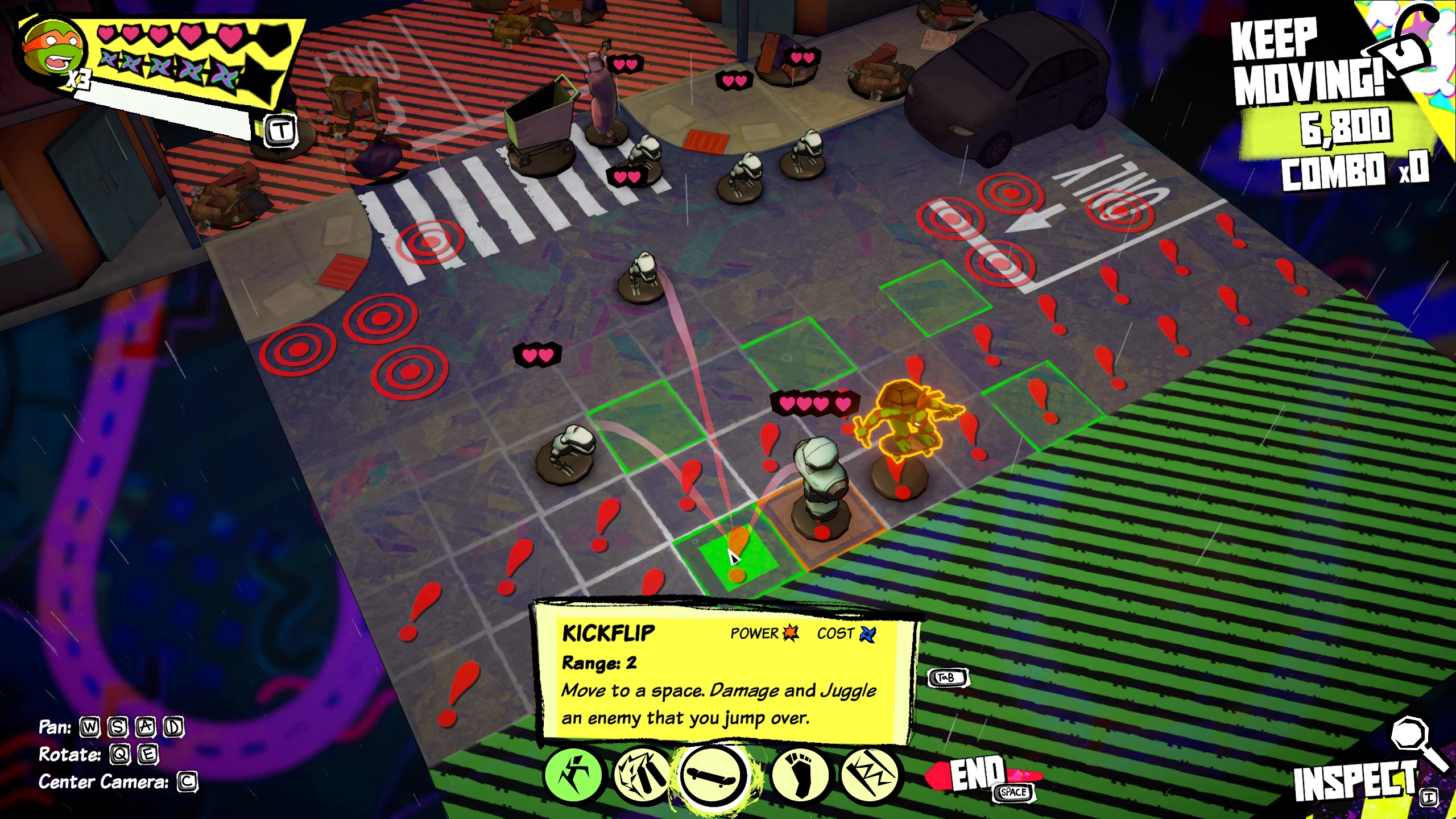 Mikey kickflips an enemy in the middle of traffic in Teenage Mutant Ninja Turtles: Tactical Takedown