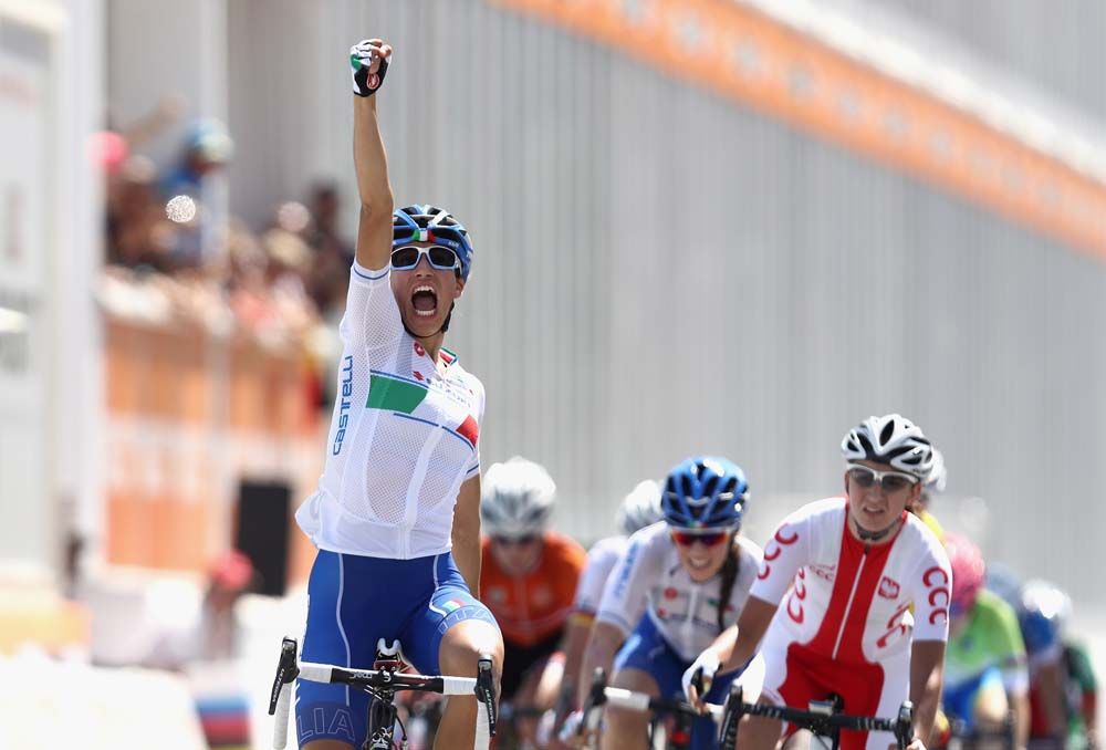 Elisa Balsamo (Italy) celebrates after winning the junior women's world title