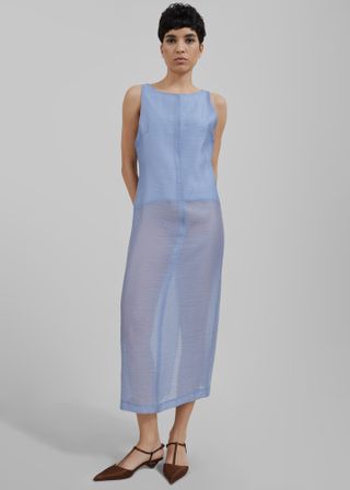 Etta Sheer Maxi Dress - Dusty Blue