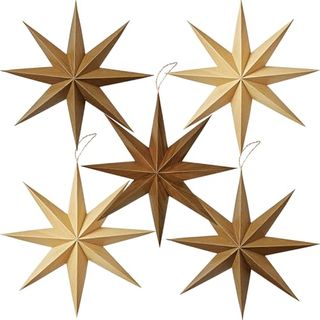 Sunbeauty 8-Pointed 12 Inch Paper Star Lanterns Brown Wooden Christmas Lanterns Hanging Lamp Paper Decorations Shade Wedding Birthday Christmas Home Party Decorations