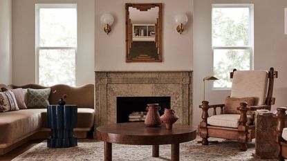 cozy living room with marble fireplace 