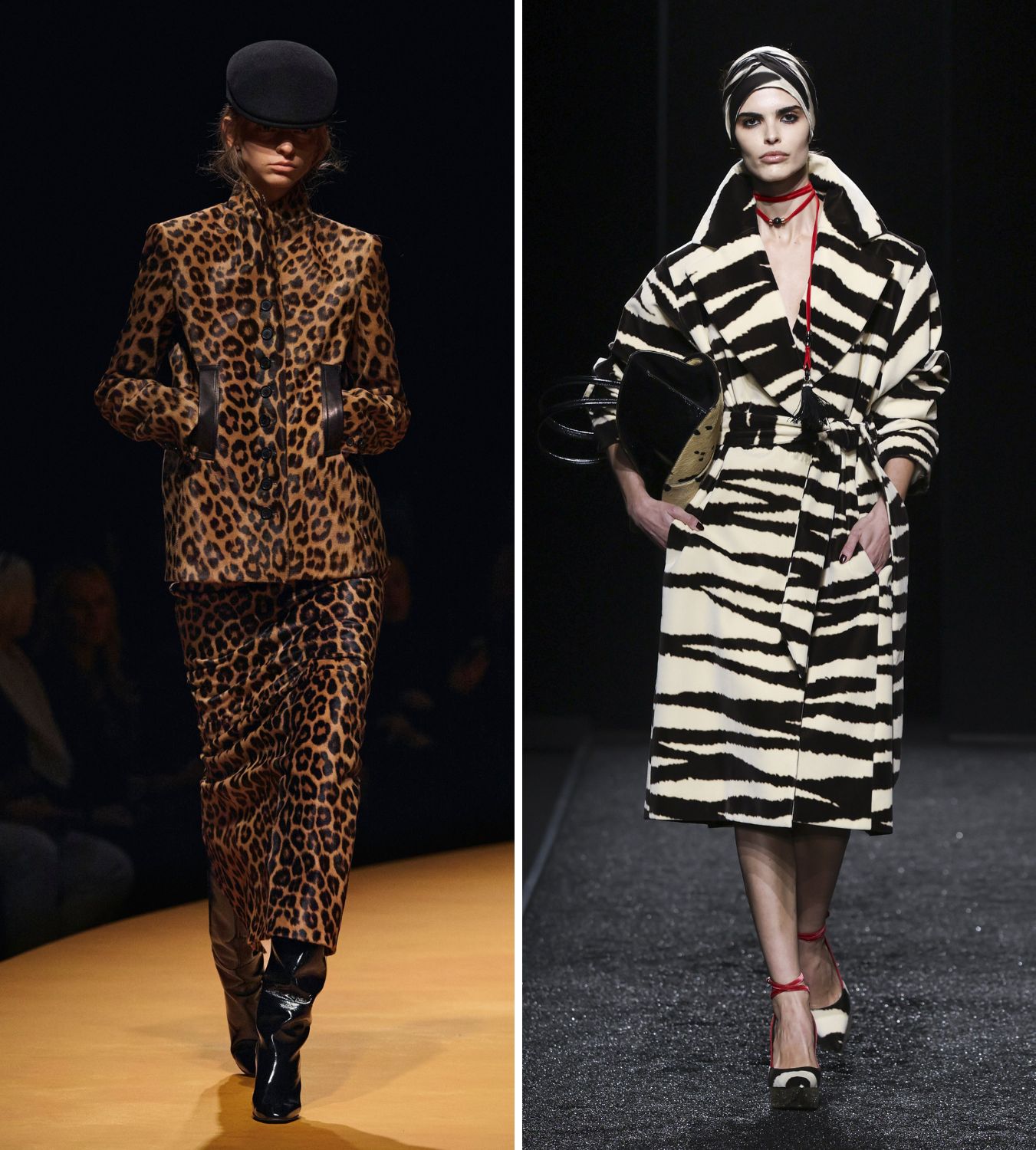 models wearing animal print in the khaite and nina ricci aw25 shows