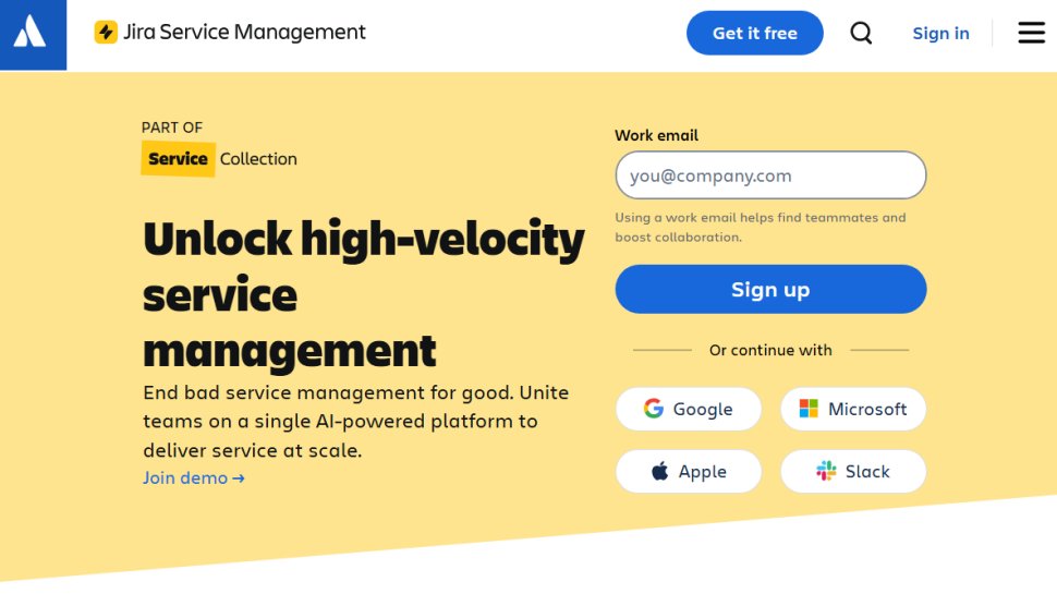 Website screenshot of Jira Service Management (February, 2026)