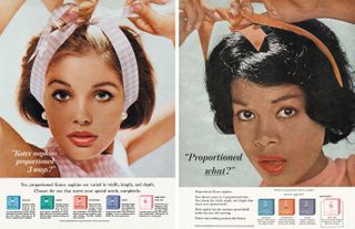 A 1962 Kotex campaign by Richard Avedon featuring Marola Witt and another model tying fabric headbands on their heads