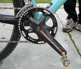 FSA's Carbon Pro crankset runs on 39/46 chainrings and are coupled with Crank Brothers' Egg Beaters Triple Ti pedals.