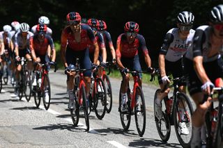 COURCHEVEL FRANCE JULY 19 LR Omar Fraile of Spain and Egan Bernal of Colombia and Team INEOS Grenadiers compete during the stage seventeen of the 110th Tour de France 2023 a 1657km at stage from SaintGervais MontBlanc to Courchevel UCIWT on July 19 2023 in Courchevel France Photo by Tim de WaeleGetty Images
