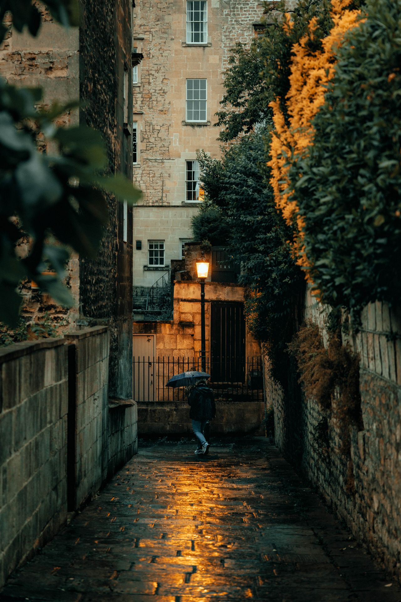 An alleyway in the rain in Bath, UK