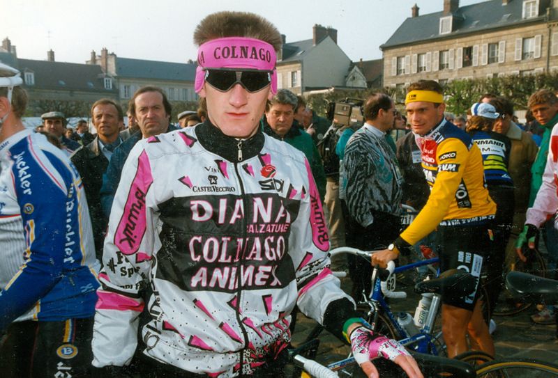 Joachim Halupczok models the Diana-Colngao-Animex team kit from 1990