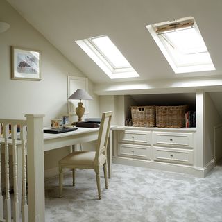 attic study room with cream wall table and chair