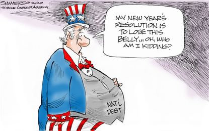 Political Cartoon U.S. National Debt New Years Resolution Belly Fat