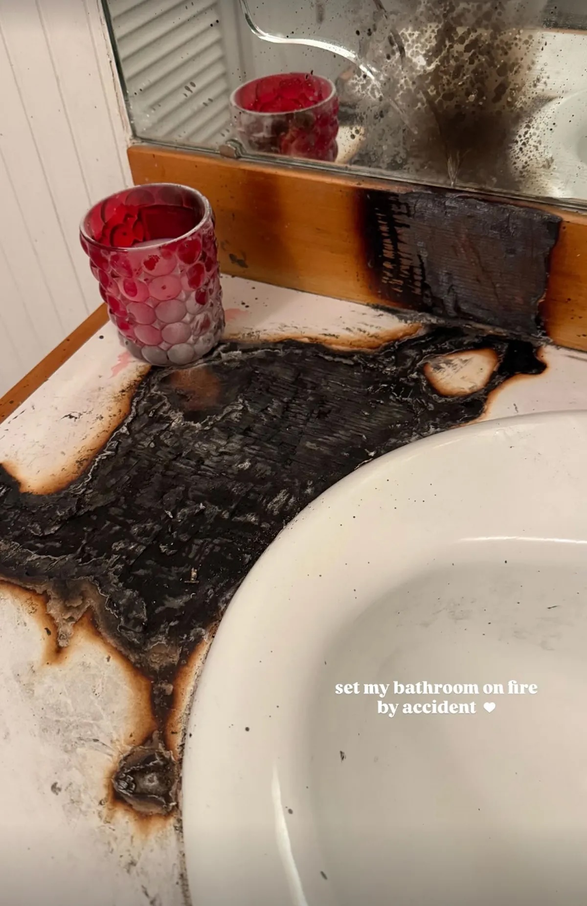 Sabrina Carpenter shared a picture of her burned sink after accidental bathroom fire on Instagram