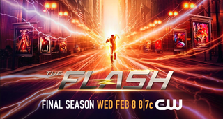 The Flash poster showing the DC superhero running into a city