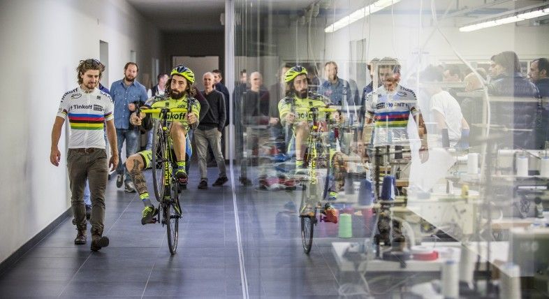 Sagan alongside Vittorio Brumotti at Sportful HQ