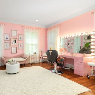 Pink hair and beauty room with mirrored lights