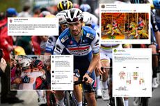 Julian Alaphilippe with social media posts overlaid
