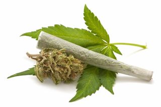 A marijuana leaf, and a joint