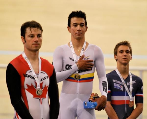 The men's omnium podium topped by Juan Esteban Arango