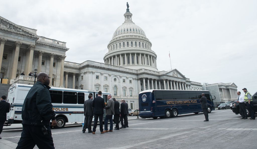 Police vehicles outside of Capitol.