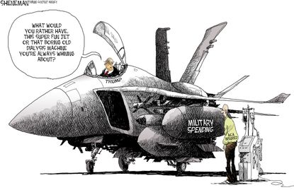 Political Cartoon U.S. Donald Trump military spending