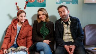 Mollie (Francesca Newman), Lucy (Sally Bretton) and Lee (Lee Mack) (L-R) in Not Going Out season 13
