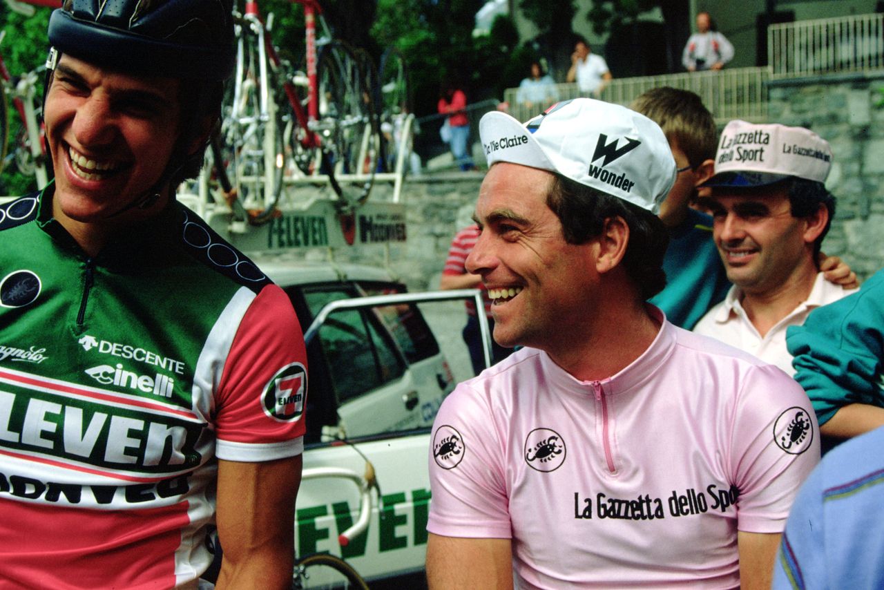 Bernard Hinault shares a joke with Eric Heiden