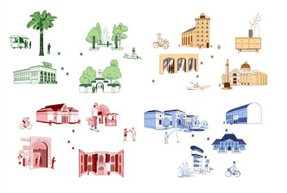 Illustrations of landmarks in Copenhagen by artist Michael Kirkham