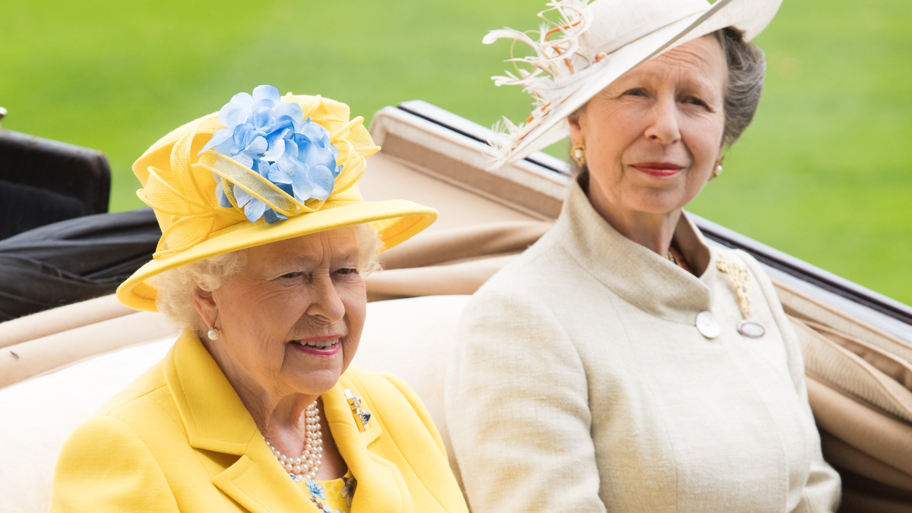 Queen Elizabeth II and Princess Anne, Princess Royal attend Royal Ascot Day 1 at Ascot Racecourse on June 19, 2018