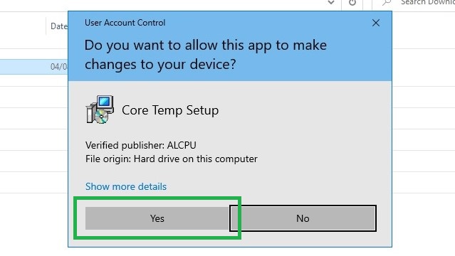 How to check your PC's CPU temperature step 3: Click Yes