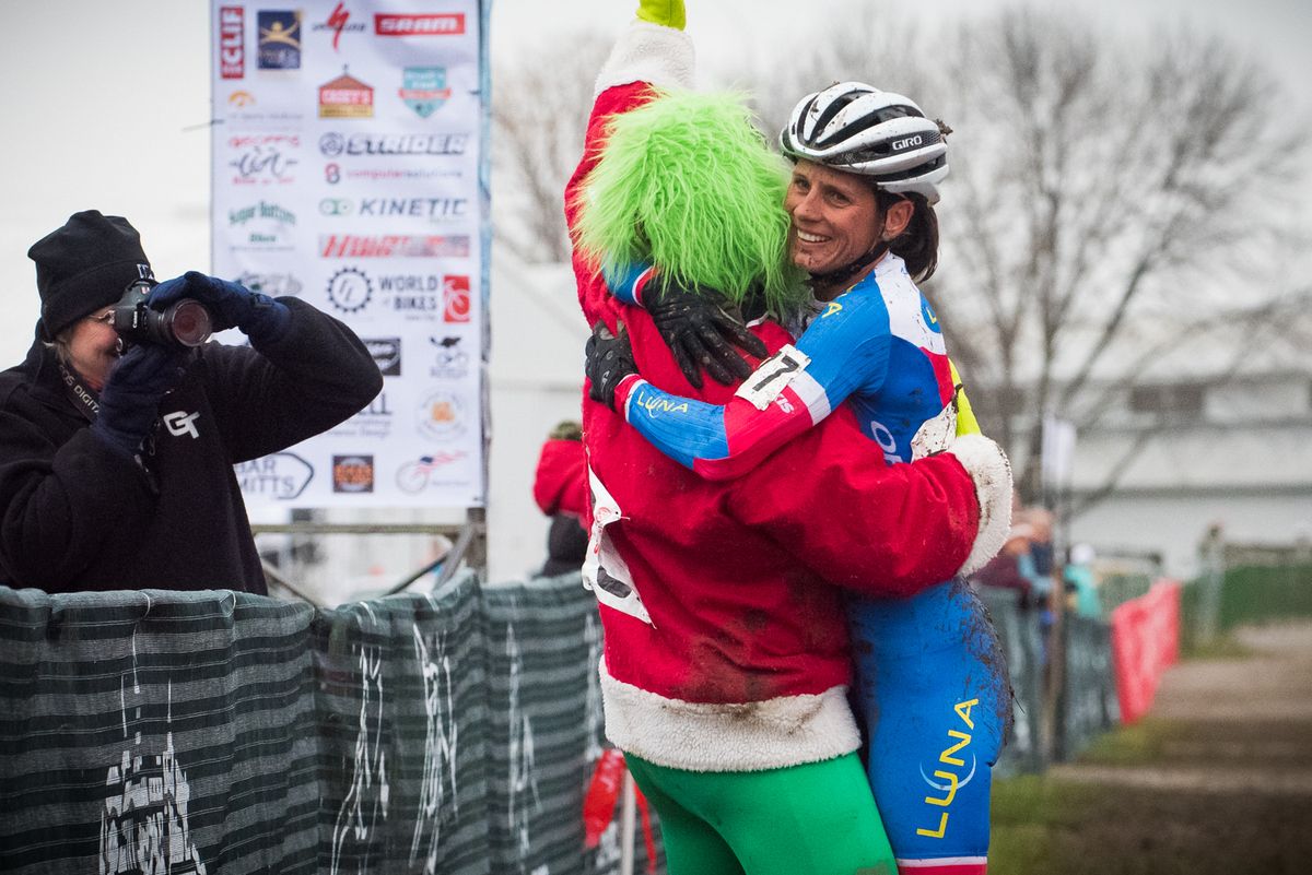 Katrina Nash (Luna) gets a hug from the Grinch after her win