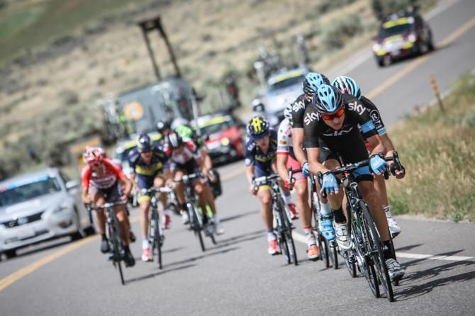 Danny Pate (Sky) driving the front of the break.