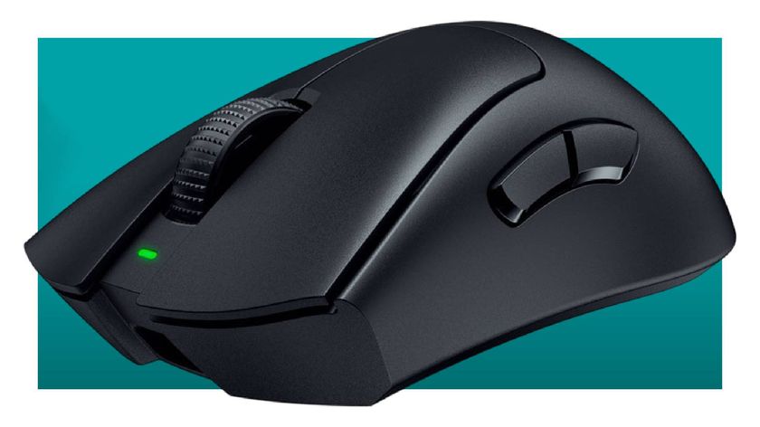 Razer DeathAdder V3 Pro gaming mouse on a blue background