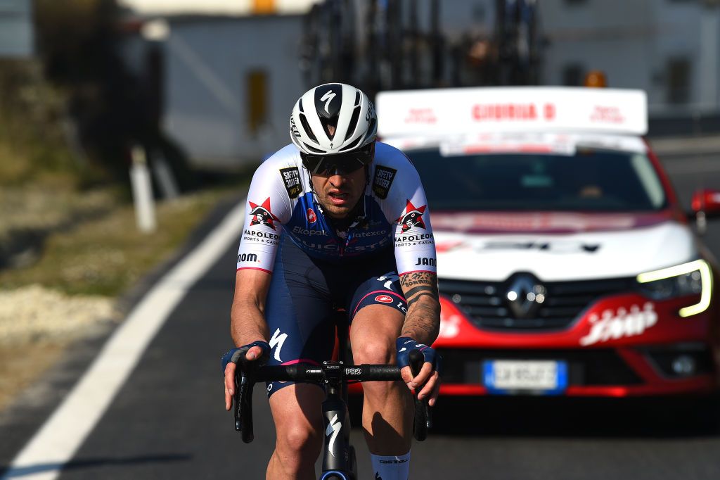 SAN MARINO ITALY MARCH 24 Mattia Cattaneo of Italy and Team QuickStep Alpha Vinyl competes in the breakaway during the 36th Settimana Internazionale Coppi e Bartali 2022 Stage 3 a 1471km stage from San Marino to San Marino 648m CoppieBartali on March 24 2022 in San Marino Italy Photo by Dario BelingheriGetty Images
