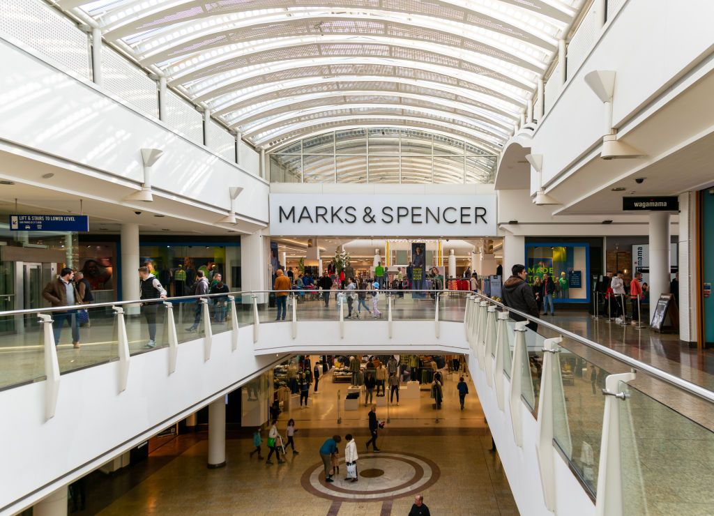 M&amp;S Interior of the Mall shopping center, Cribbs Causeway, Patchway, Bristol, England, UK. (Photo by: Geography Photos/Universal Images Group via Getty Images)