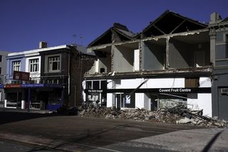 A storefront on Victoria Street collapsed after a 7.1-magnitude earthquake struck Christchurch, New Zealand in September 2010.