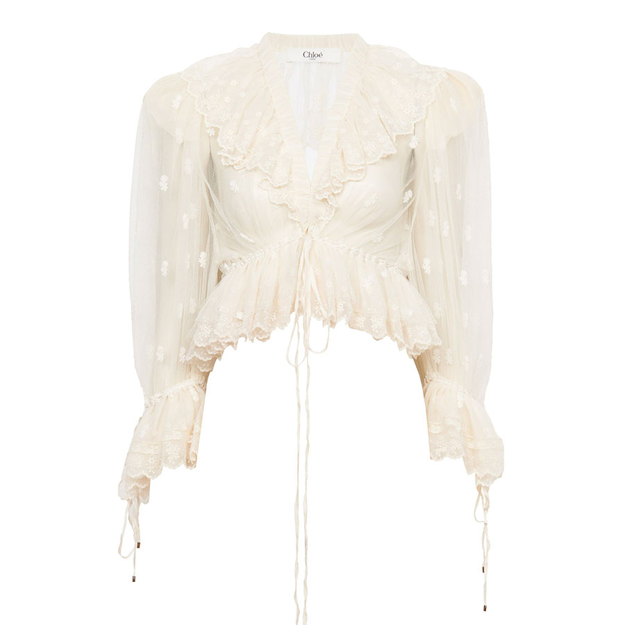 Ruffled Embroidered Lace Top