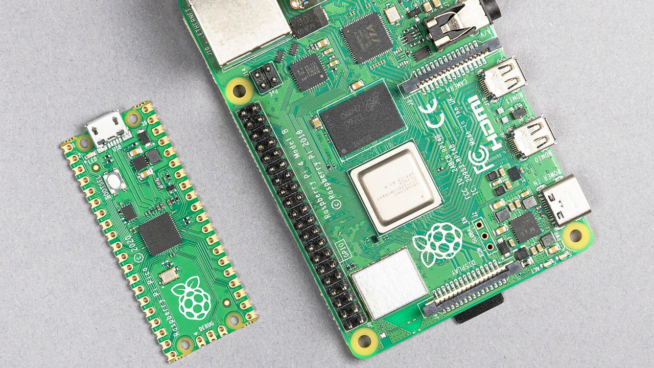 The Raspberry Pi Pico compared with a Raspberry Pi 4