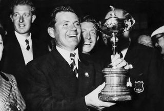 Dai Rees holds the Ryder Cup trophy in 1957