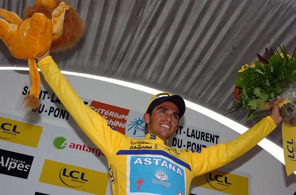 Prologue winner Alberto Contador (Astana) defended his yellow jersey in the Crit&eacute;rium du Dauphin&eacute;'s opening road stage.