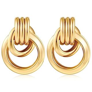 18k Gold Large Geometric Drop Dangle Earrings for Women Geometric Link Dangle Earrings Jewelry Gift,gold&silver