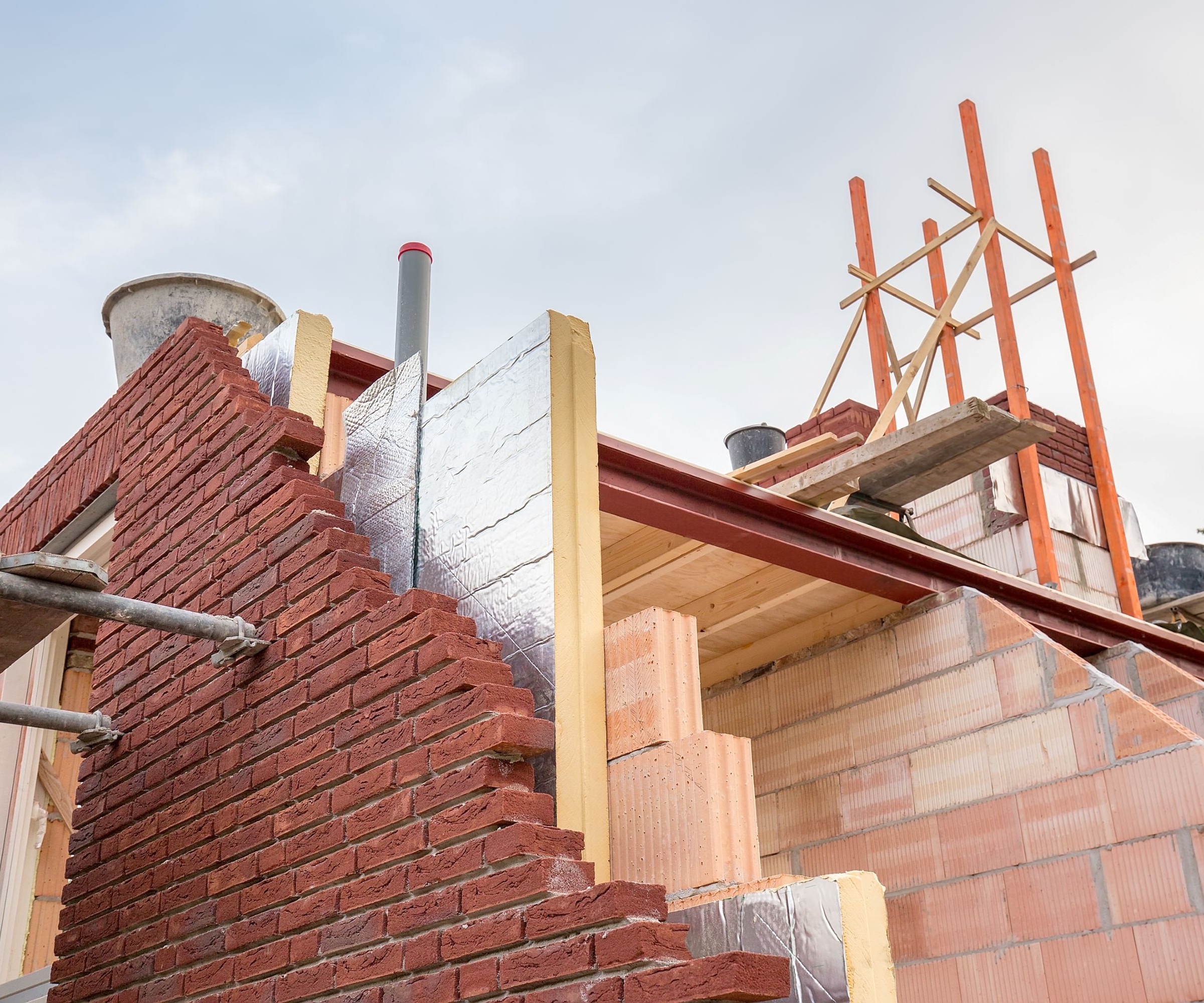 Insulation in a cavity wall on a building site