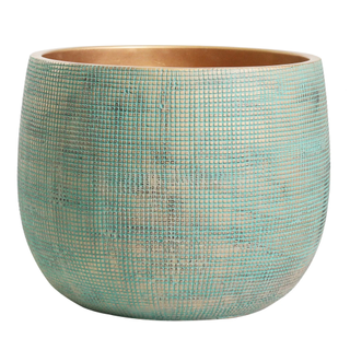 A textured blue/green plant pot