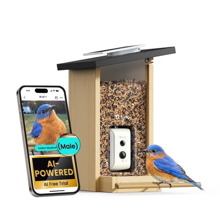Birdfy Smart Bird Feeder With Camera, Solar Powerd Bird Feeder Camera, Birdfy Feeder Outdoor With Ai Identify, Eco-Friendly Wooden, Ideal Gift, Ebony