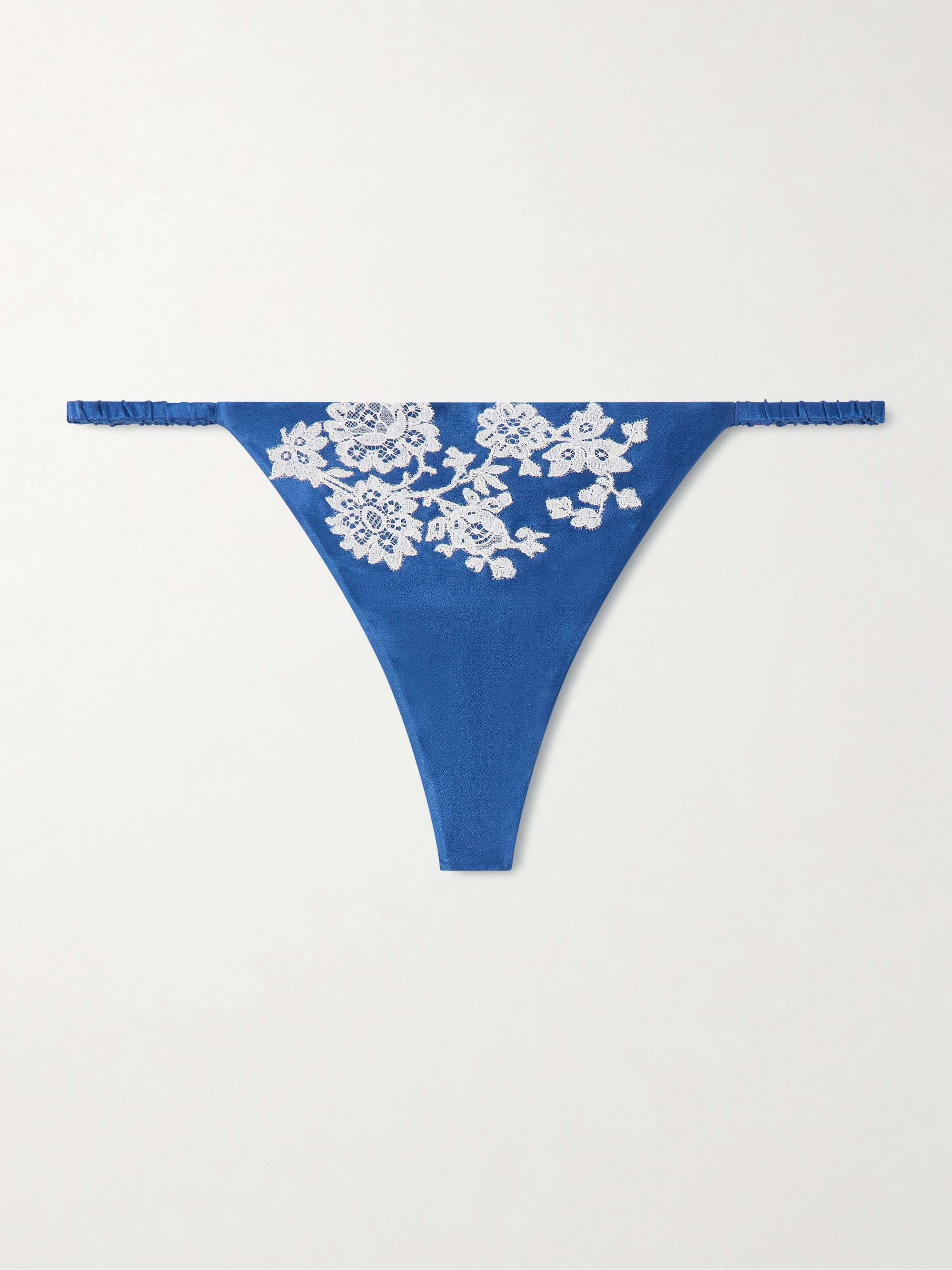 Lace-Trimmed Silk-Satin Thong
