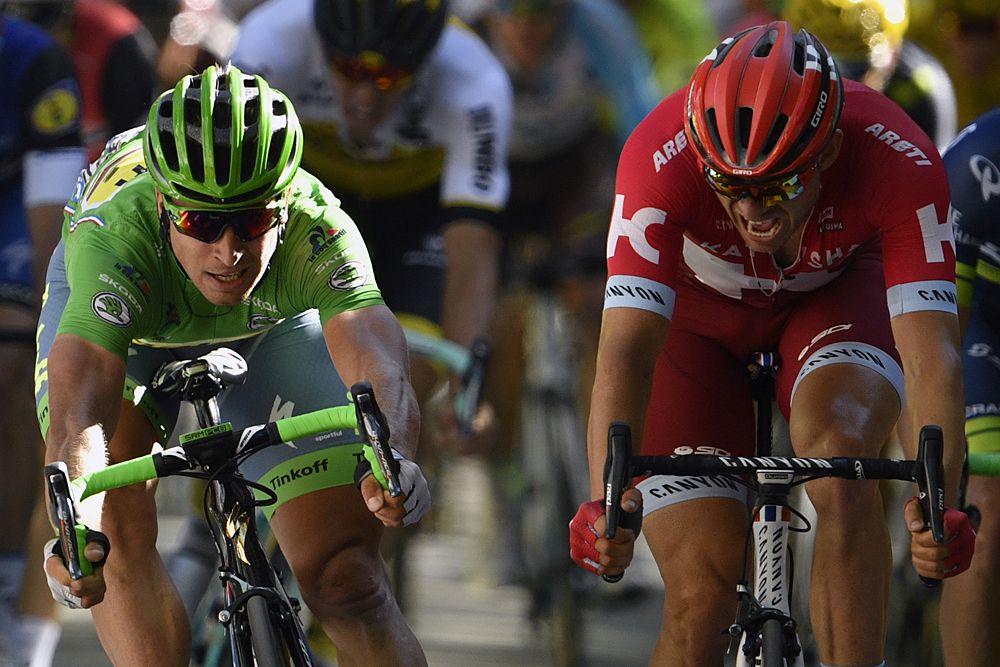 Photo-finish sprint won by green jersey Peter Sagan (Tinkoff), Alexander Kristoff (Katusha) was second