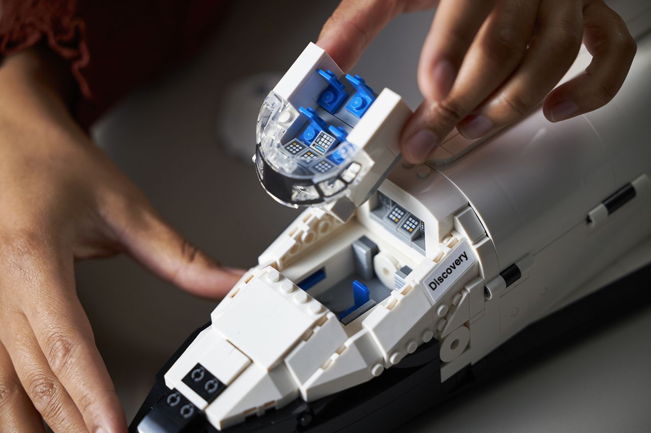 Lego's new NASA Space Shuttle Discovery set comes with the Hubble Space Telescope and will launch in Lego stories April 1, 2021.