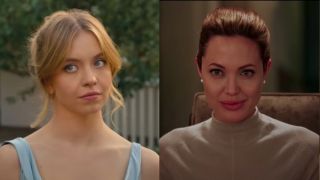 Sydney Sweeney in Anyone But You, Angelina Jolie in Mr. & Mrs. Smith (side by side)