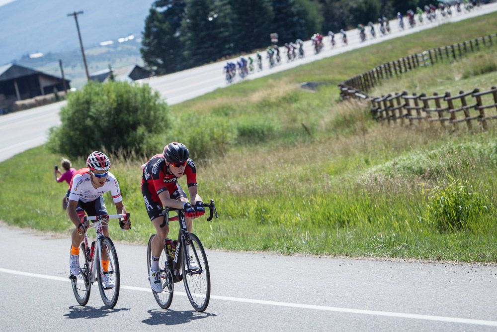 Rohan Dennis (BMC) and Guillaume Boivin (Optum) try to get away