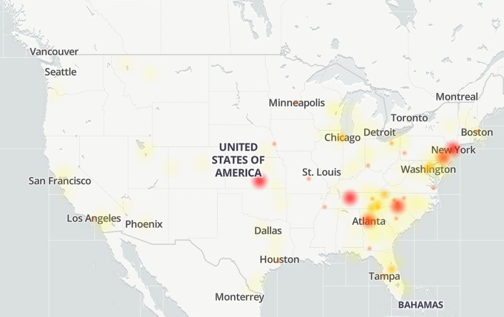 Downdetector Verizon outage map.