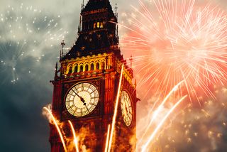 big ben as fireworks explode on new years